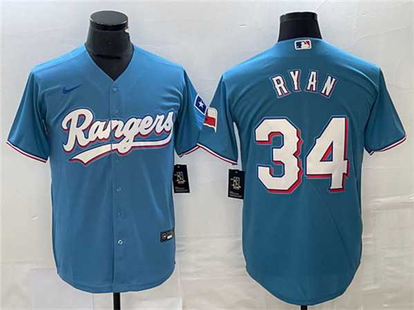 Men%27s Texas Rangers #34 Nolan Ryan Blue Cool Base Stitched Baseball Jersey